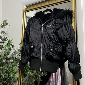 RARE Baby Phat Y2K Reversible Faux Fur Full Zip Puffer Bomber Jacket Medium